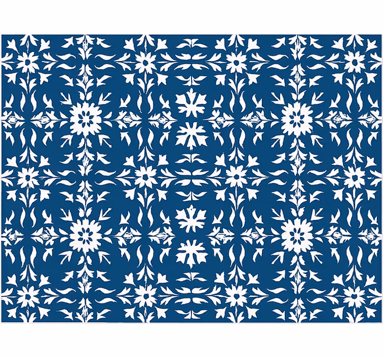Wit betegeld patroon vinyl tapijt blauw - TenStickers