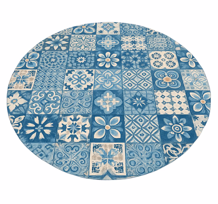Ronde mozaïektegels vinyl tapijt blauw - TenStickers