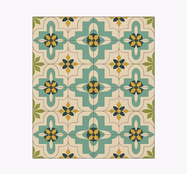Retro bloementegels vinyl tapijt keuken - TenStickers