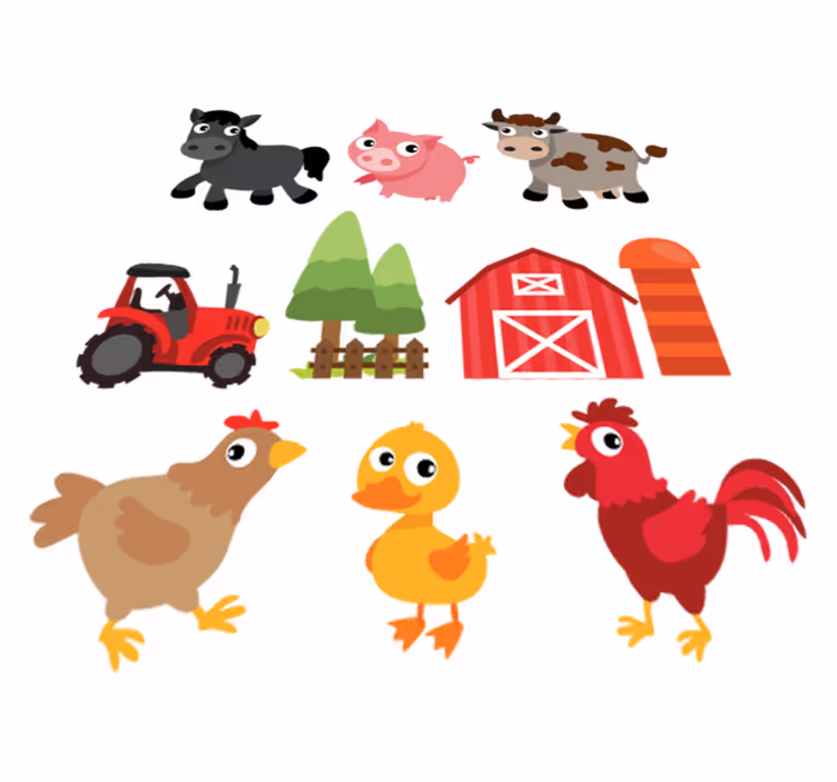 Dieren vinyl tapijt kleurrijke boerderij - TenStickers