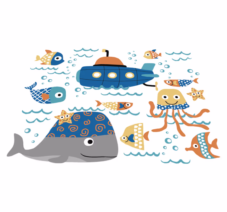 Dieren vinyl tapijt met blauwe mariene motieven - TenStickers