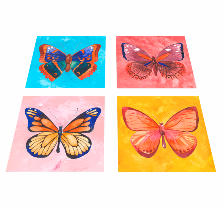 Dieren vinyl tapijt met gekleurde vlindertegels - TenStickers