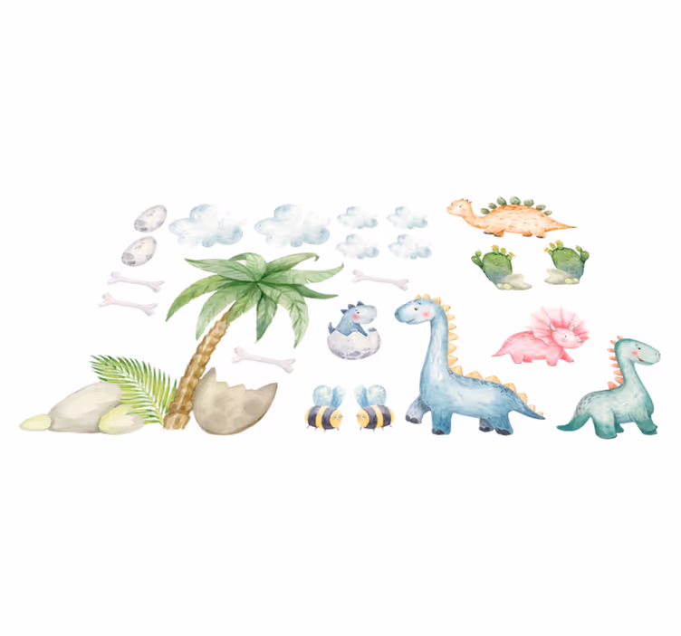Dieren vinyl tapijt schattige aquarel dinosaurussen - TenStickers