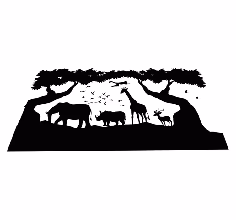 Dieren vinyl tapijt zwart-witte savanne - TenStickers