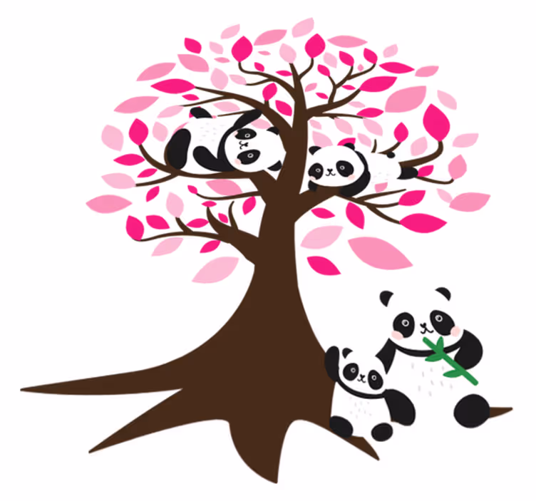 Dieren vinyl tapijt boom met panda's - TenStickers