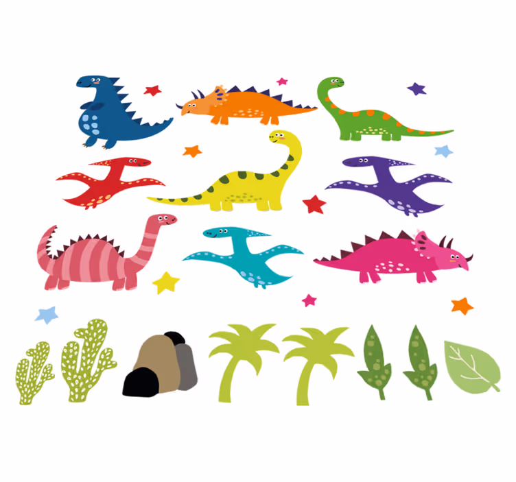 Dieren vinyl tapijt nordic dinosaurussen kleurrijke set - TenStickers