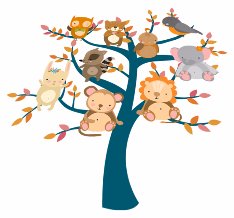 Dieren vinyl tapijt boom met baby's - TenStickers