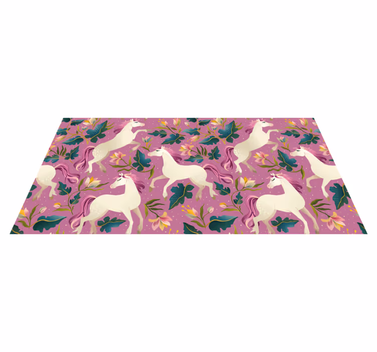 Dieren vinyl tapijt roze en bloemig paardontwerp - TenStickers