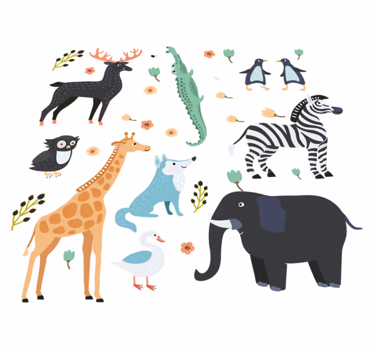 Dieren vinyl tapijt blije dieren in een park - TenStickers