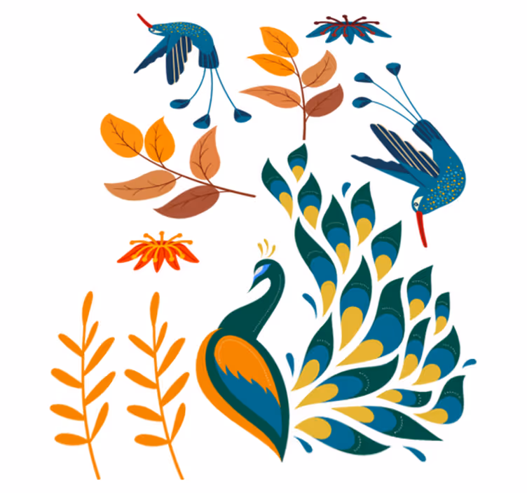 Dieren vinyl tapijt tengango stijl vogels en planten - TenStickers