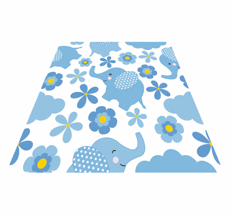 Dieren vinyl tapijt blauwe babyolifantjes - TenStickers