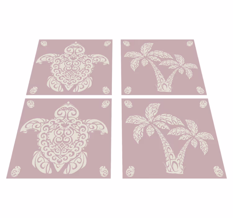 Dieren vinyl tapijt hawaïaanse schildpad en palm patroon - TenStickers