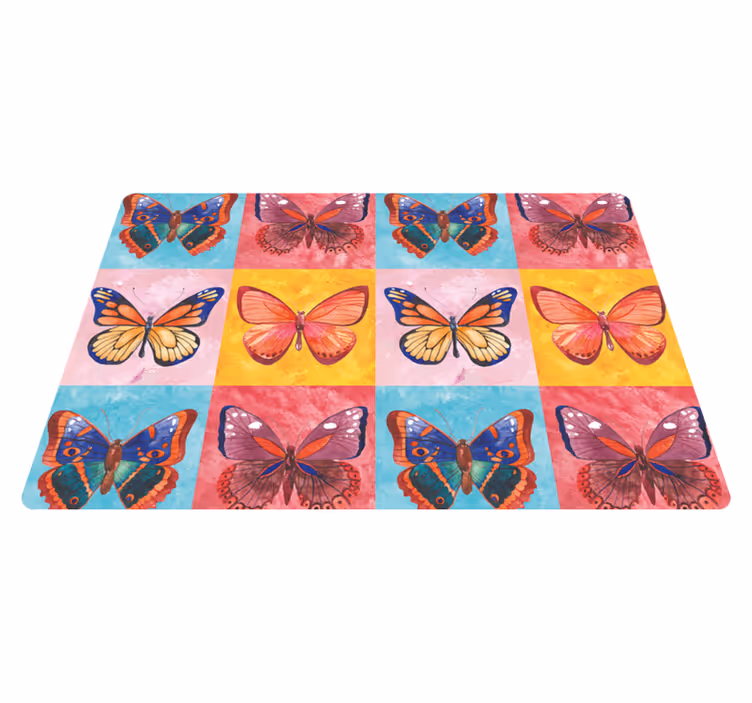 Dieren vinyl tapijt met gekleurde vlinders - TenStickers