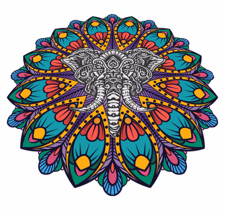 Dieren vinyl tapijt kleurrijke olifant mandala - TenStickers