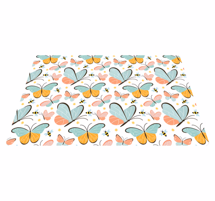 Dieren vinyl tapijt vlinders en bijen - TenStickers