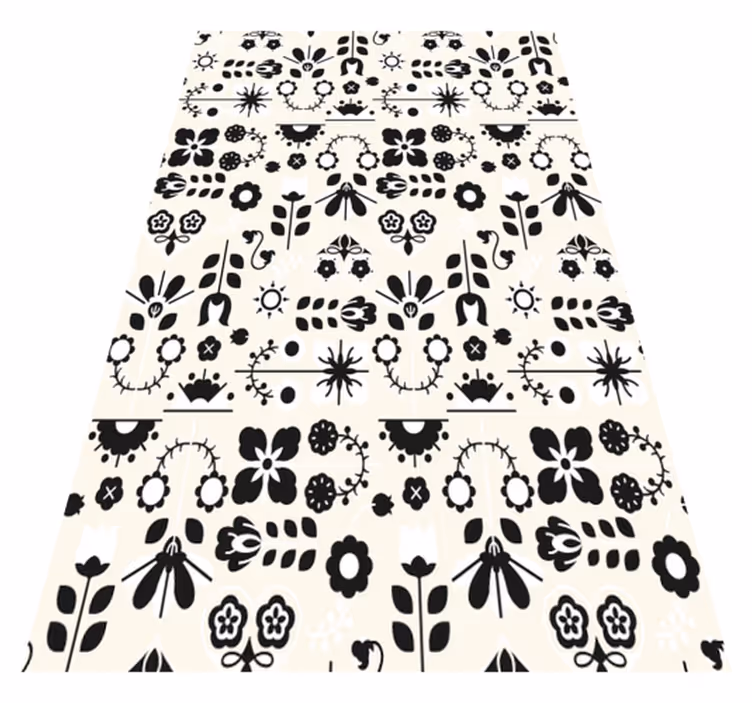 Dieren vinyl tapijt zwart-wit folkloristisch patroon - TenStickers