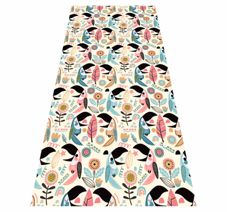 Dieren vinyl tapijt blauwe nordic pastel bladeren - TenStickers