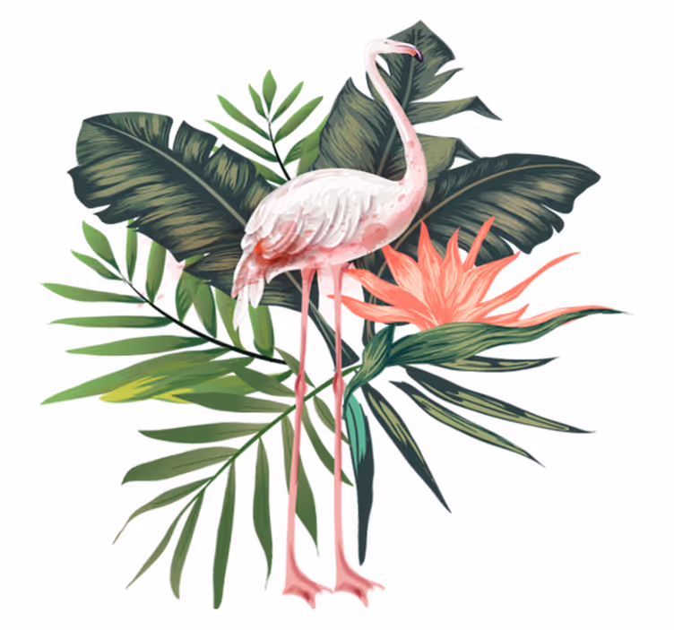 Dieren vinyl tapijt waterverf flamingo en bladeren - TenStickers