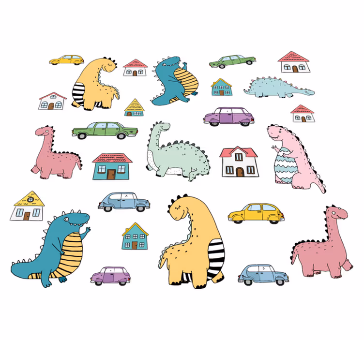 Dieren vinyl tapijt nordic dinosaurussen in de stad set - TenStickers