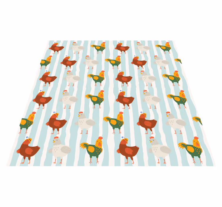 Dieren vinyl tapijt met verticale strepen en kippen - TenStickers