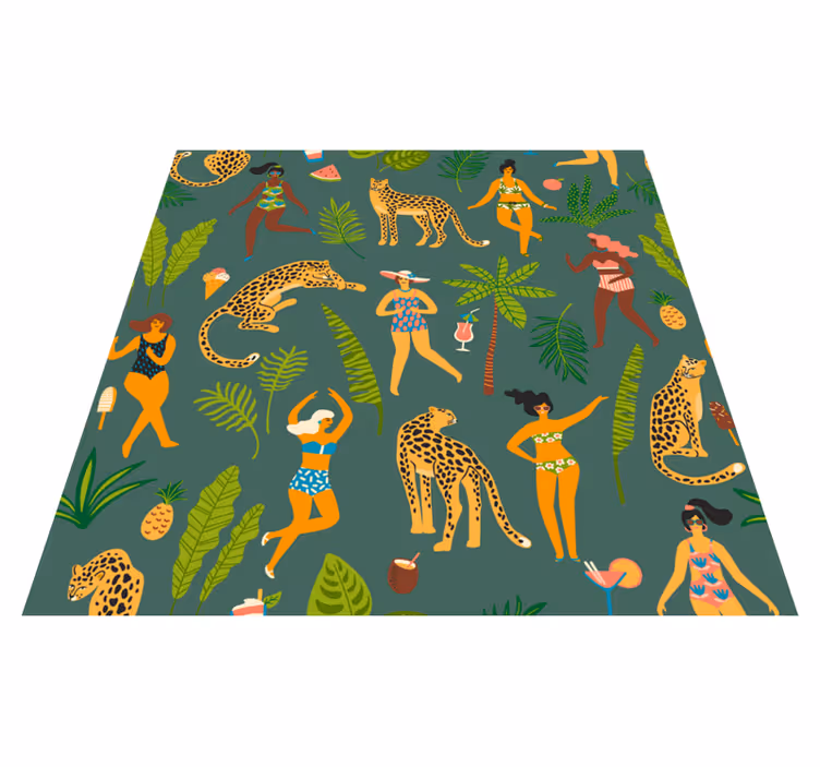 Dieren vinyl tapijt vrouwen en luipaard achtergrond - TenStickers