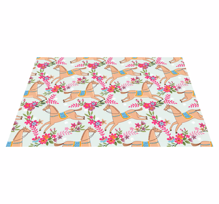 Dieren vinyl tapijt rozen bloemen paardenpatroon - TenStickers