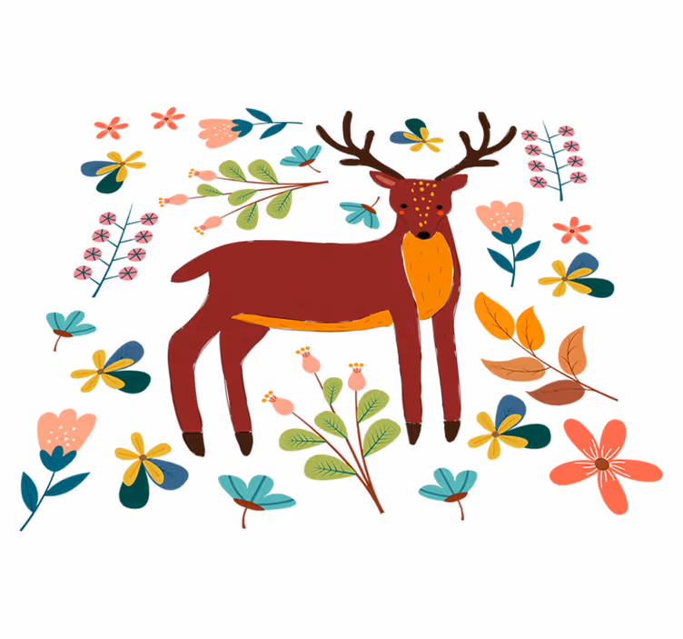 Dieren vinyl tapijt met speelse hert illustratie - TenStickers