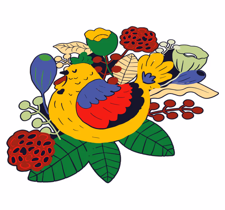 Dieren vinyl tapijt kleurrijke vogel bloemen - TenStickers