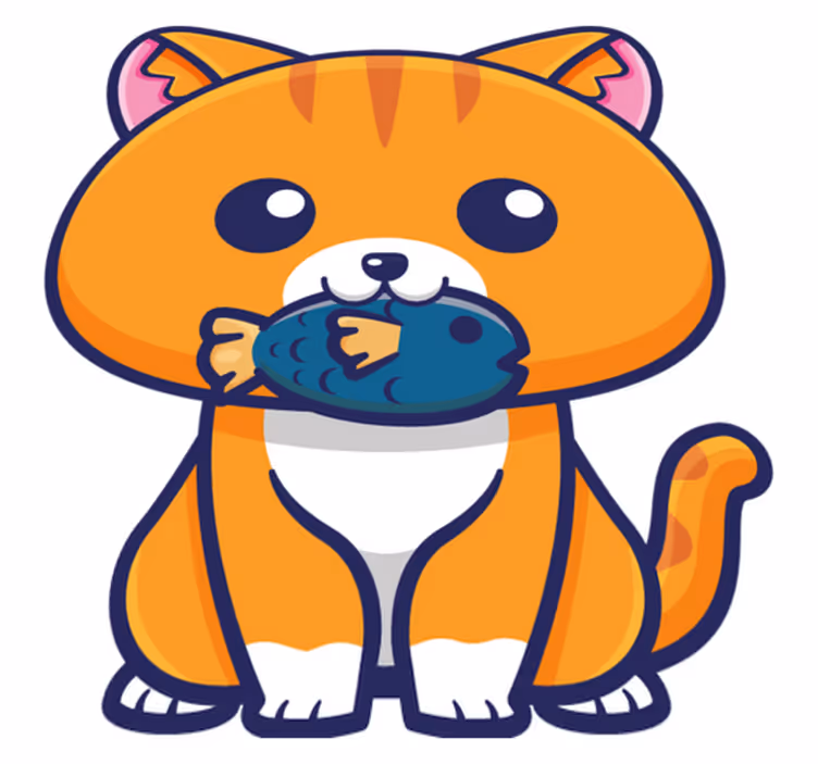 Dieren vinyl tapijt schattige kat met vis - TenStickers
