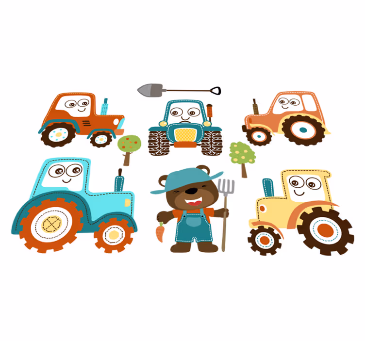 Dieren vinyl tapijt schattige tractorfiguren - TenStickers