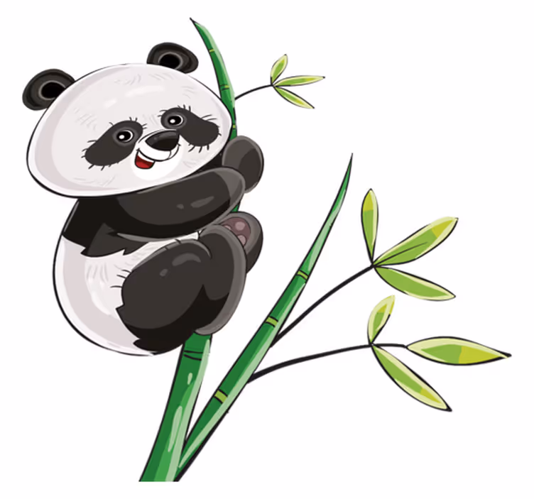 Dieren vinyl tapijt panda klimt bamboe - TenStickers