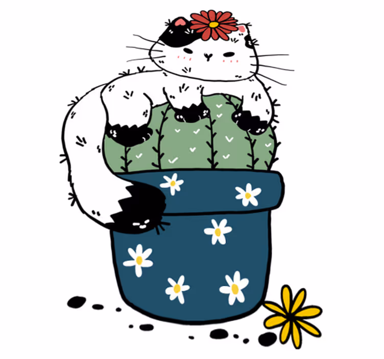 Dieren vinyl tapijt speelse kat cactus - TenStickers