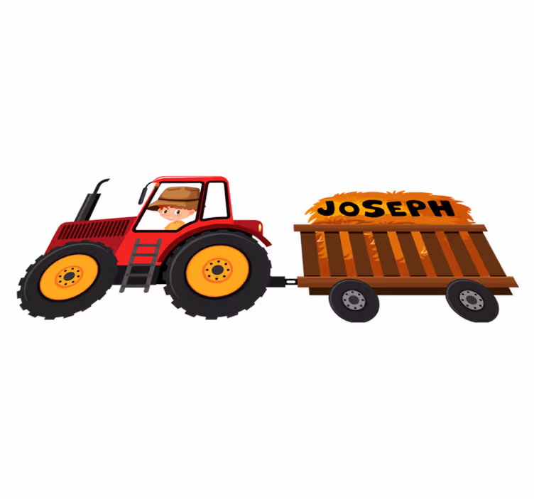 Dieren vinyl tapijt tractor met hooi - TenStickers