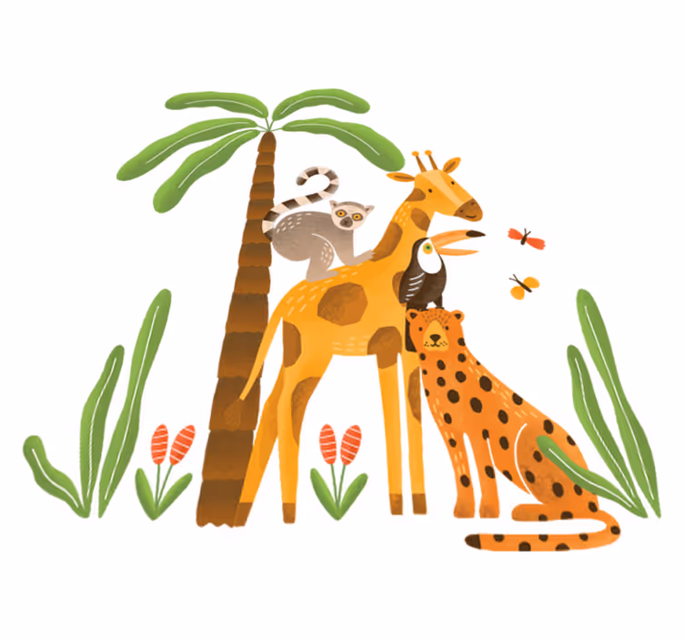 Dieren vinyl tapijt speelse jungle setting - TenStickers