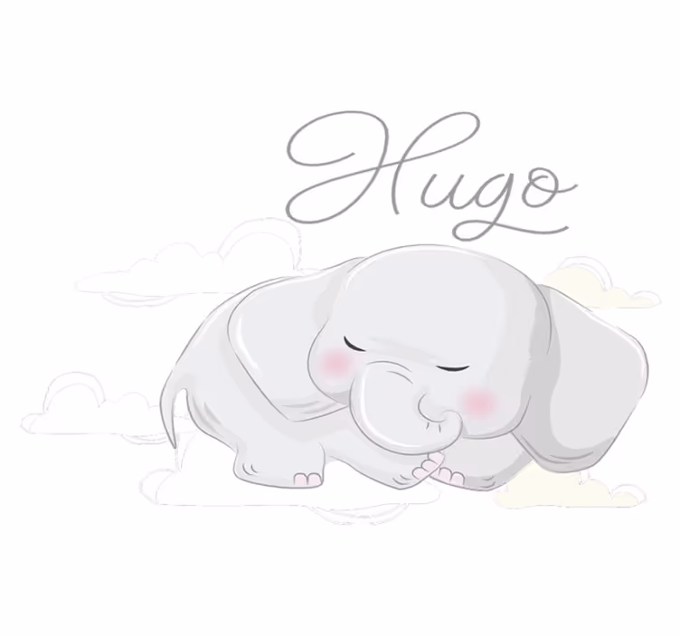 Dieren vinyl tapijt olifant die slaapt op wolken met naam - TenStickers