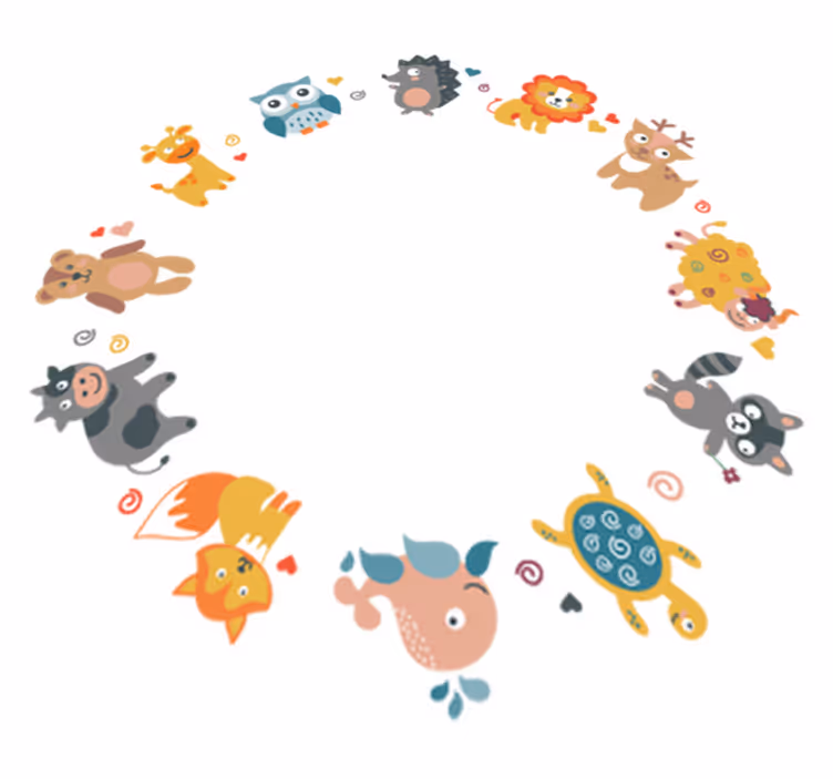 Dieren vinyl tapijt met baby dieren in cirkel - TenStickers