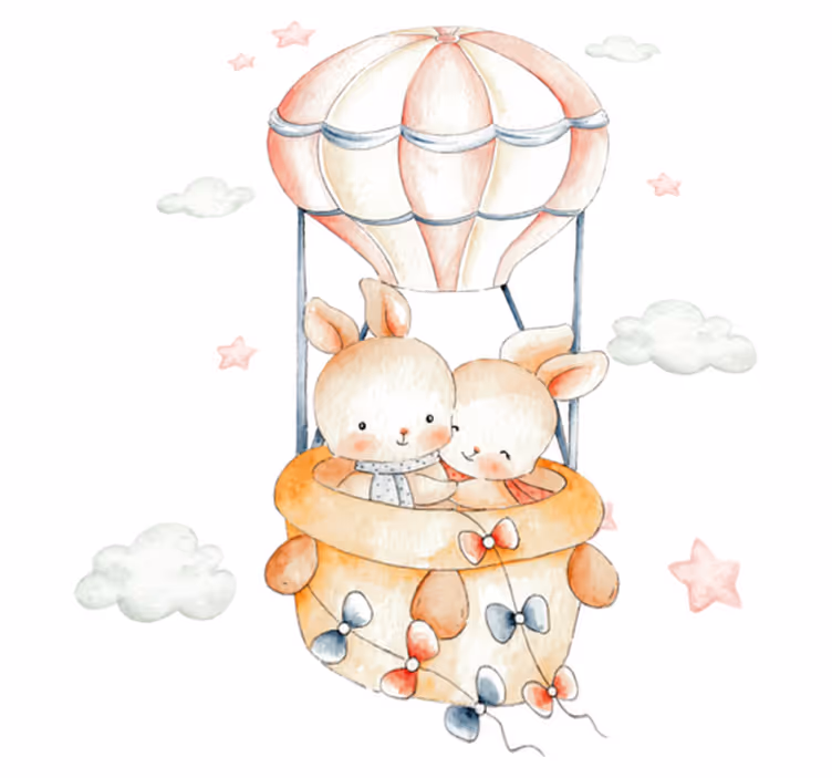 Dieren vinyl tapijt pastel konijntjes op luchtballonnen - TenStickers