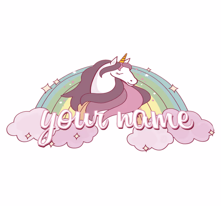 Dieren vinyl tapijt roze eenhoorn met naam - TenStickers