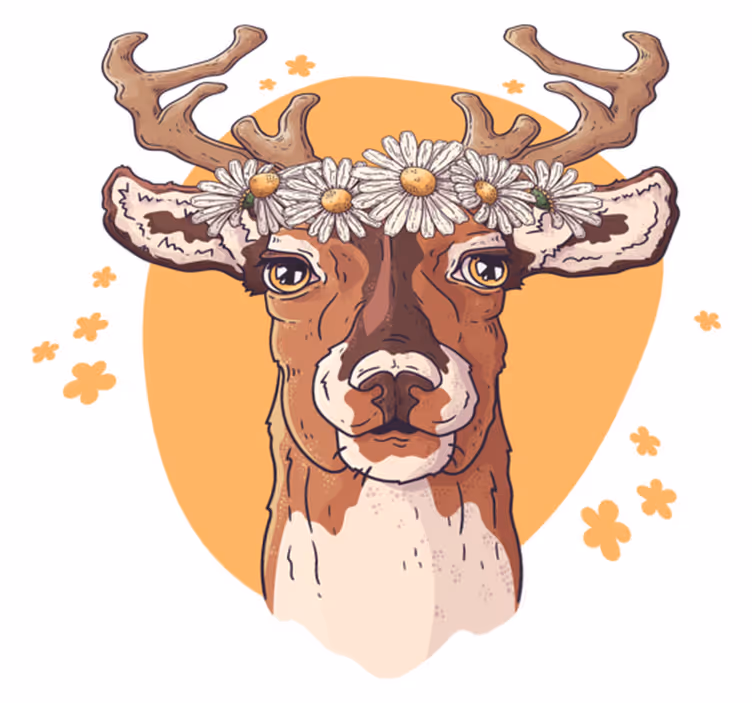 Dieren vinyl tapijt bloemen hert - TenStickers