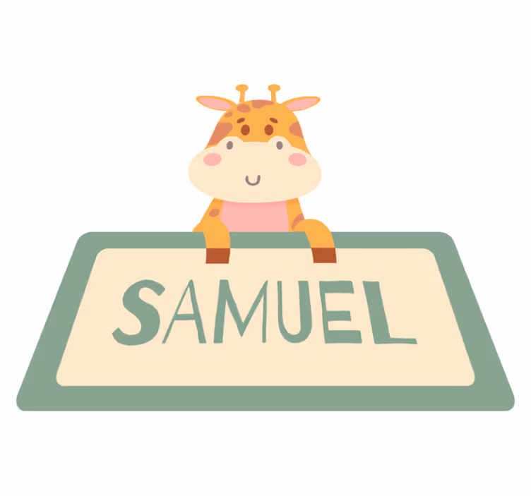 Dieren vinyl tapijt met giraffe label en naam - TenStickers