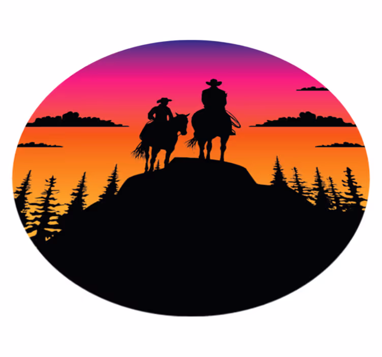 Dieren vinyl tapijt bergen wilde westen en paarden - TenStickers