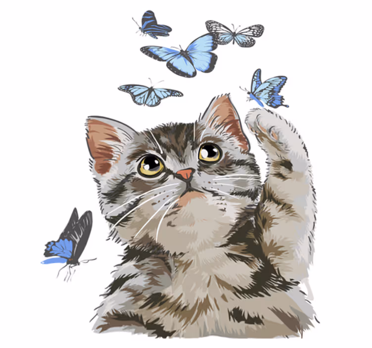Dieren vinyl tapijt kitty met blauwe vlinders - TenStickers