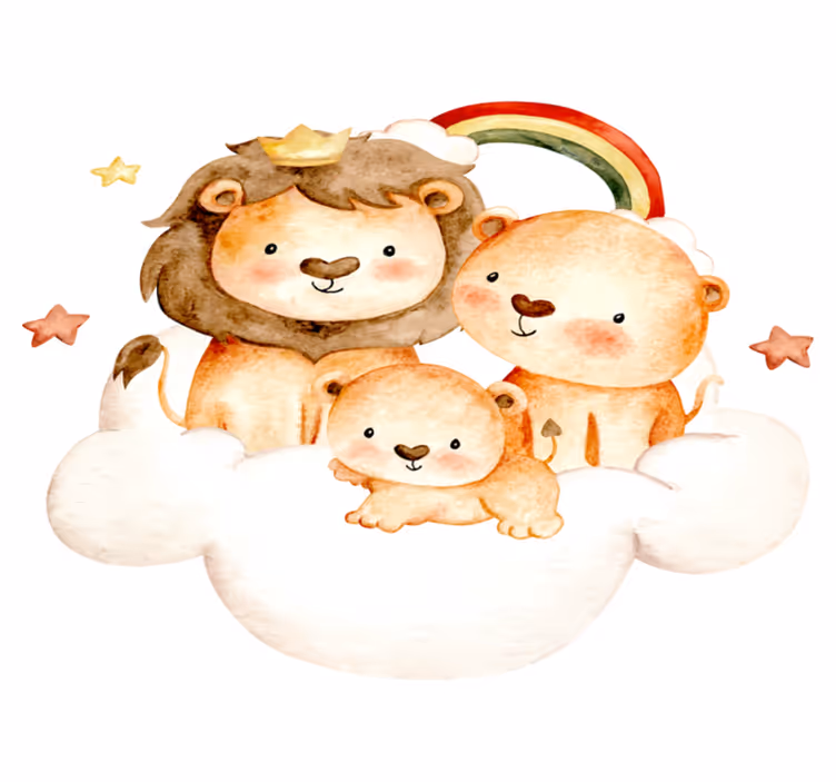 Dieren vinyl tapijt baby dieren met sterren en wolken - TenStickers