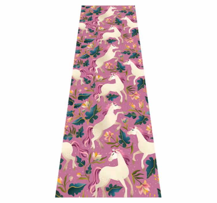 Dieren vinyl tapijt roze en bloemen paard ontwerp - TenStickers