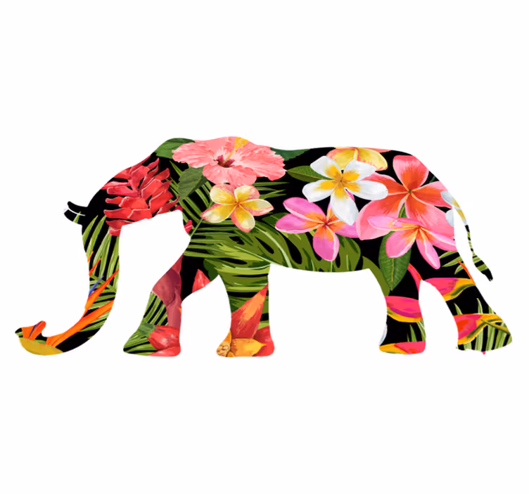 Dieren vinyl tapijt bloemenolifant silhouet - TenStickers