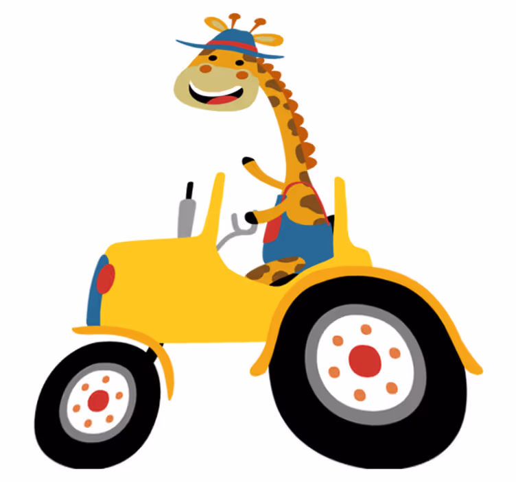 Dieren vinyl tapijt gelukkige giraffe tractor - TenStickers