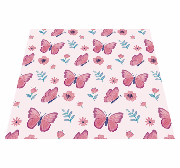 Dieren vinyl tapijt vlinderbloem compositie - TenStickers