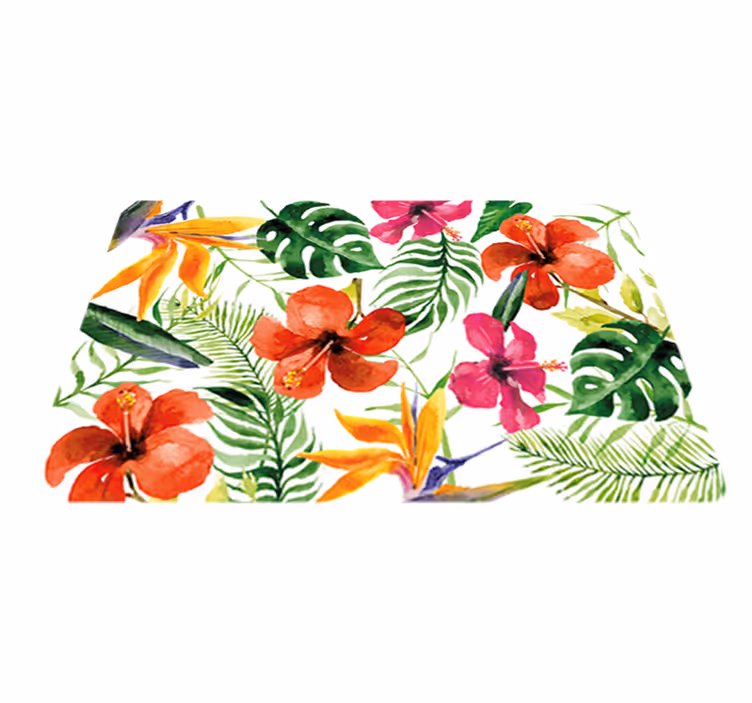 Vinyl tapijt bloemen en planten kleurrijke monstera - TenStickers