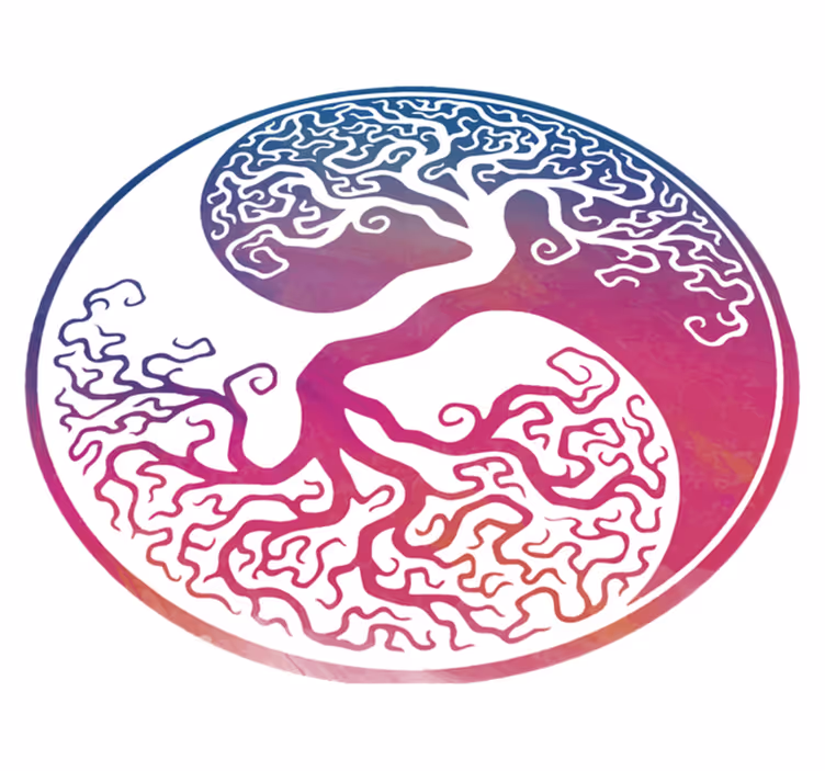 Vinyl tapijt bloemen en planten yin yang levensboom - TenStickers