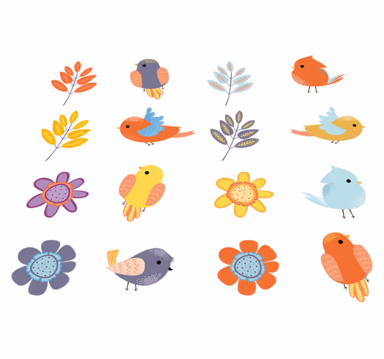 Vinyl tapijt bloemen en planten set van lentebirds - TenStickers